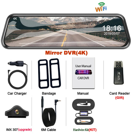 ACCEO A37P 4K Dash Cam Rearview Mirror &ndash; 10 Inch Touch DVR-6M RC-KIT / None