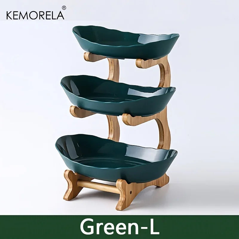 Double Three Layer Modern Wooden Fruit Plate &ndash; Space Saving Green L