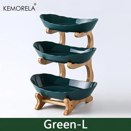 Double Three Layer Modern Wooden Fruit Plate &ndash; Space Saving Green L