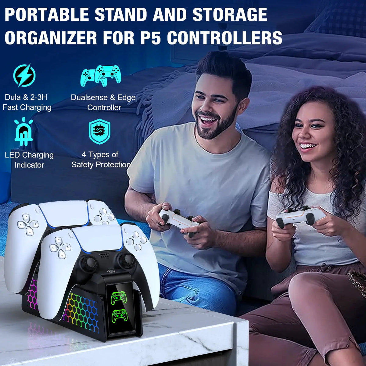BEBONCOOL FC401 Bee's Nest For PS5/PS5 Slim/PS5 PRO Dual Fast Controller Charger For PS5 DualSense/DualSense Edge Gamepad by InterCyprus Trading Ltd