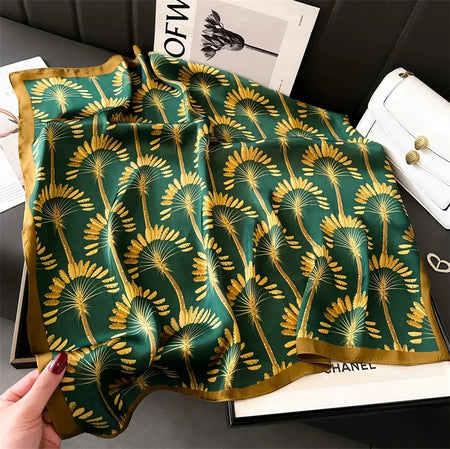 HVATILAWC 70X70cm Big Square Silk Scarf &ndash; Elegant Vintage Print Design FJ858-1 / 70X70cm