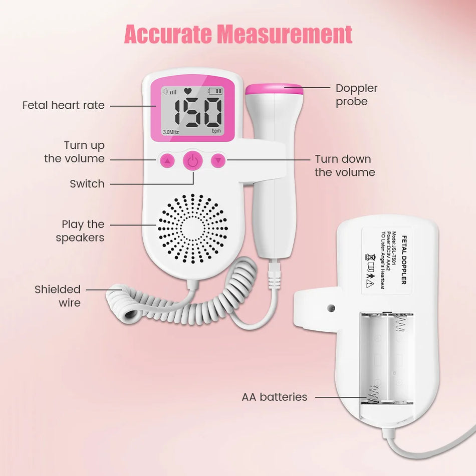 3MHz Ultrasound Baby Heartbeat Monitor for Pregnancy, Doppler Stethoscope