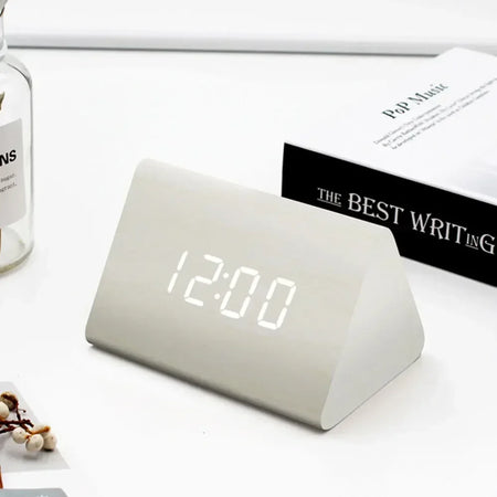 Sleek Wooden Digital Alarm Clock with Voice Control and USB Charging