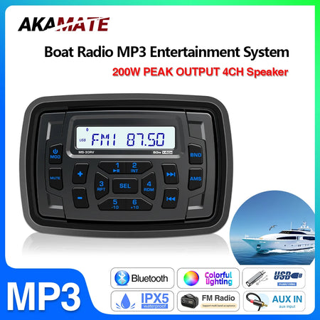 AKAMATE Marine Stereo Boat Radio - Waterproof Bluetooth