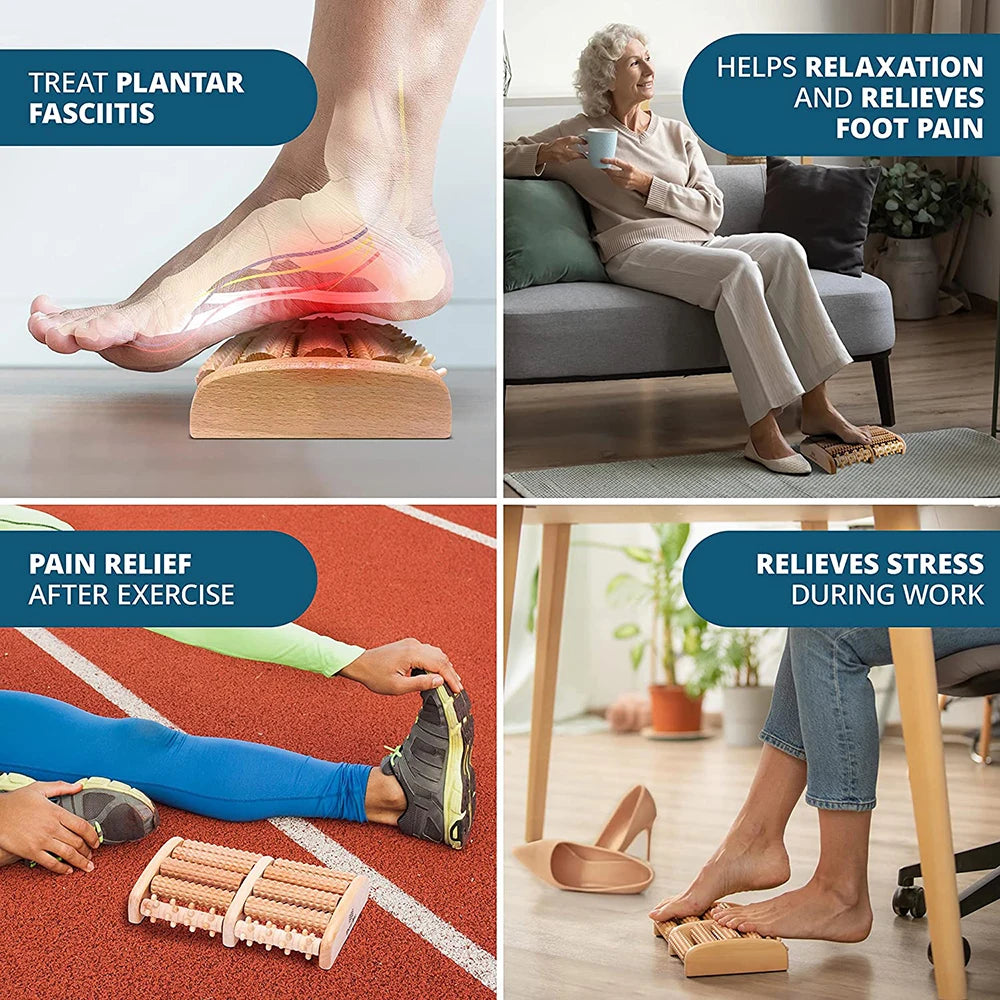 Wooden Foot Massage Roller Plantar Stimulator - Pain Relief