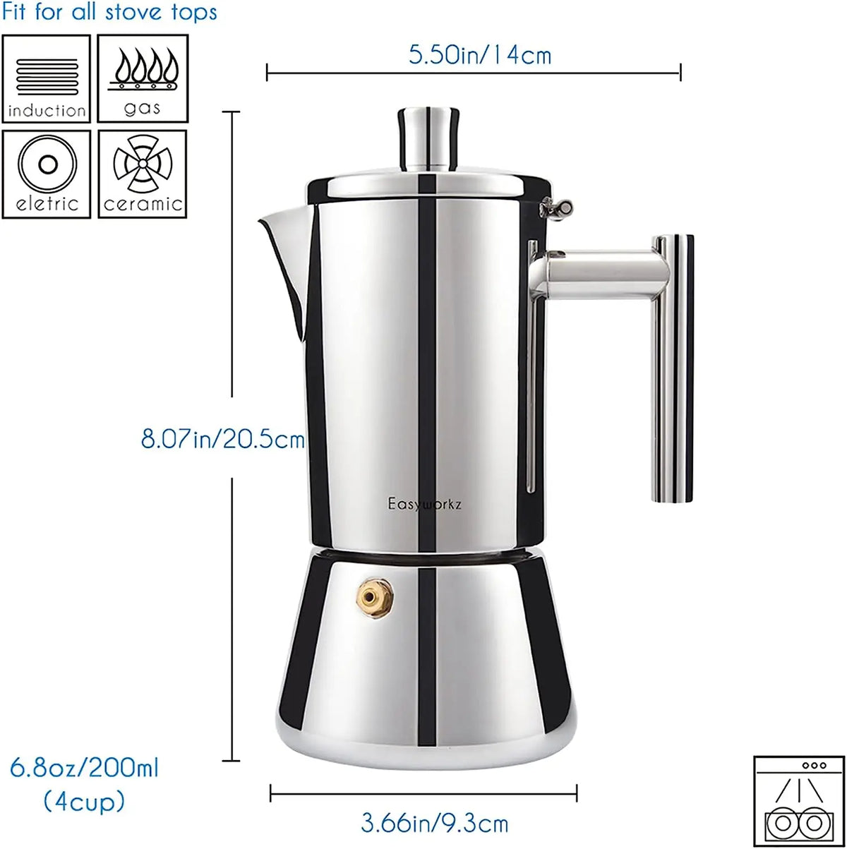 Easyworkz Diego Stainless Steel Moka Pot Espresso Maker 4-Cup