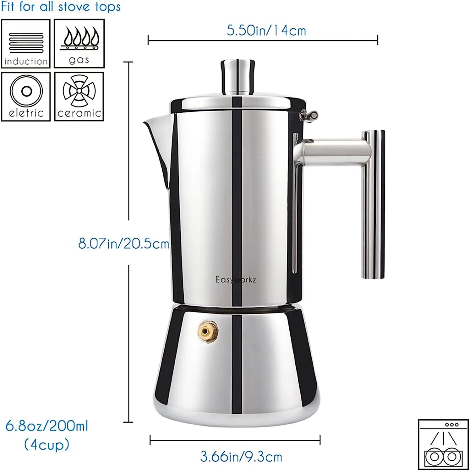 Easyworkz Diego Stainless Steel Moka Pot Espresso Maker 4-Cup