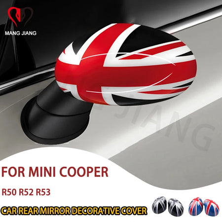 Mini Cooper R50 R52 R53 Black Flag Rear View Mirror Covers - 2PCS Decorative Accessories