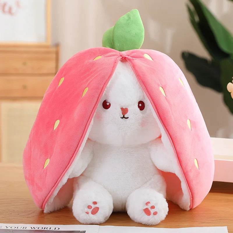Kawaii Pink Rabbit Plush Toy with Carrot &amp; Strawberry Pink / 30-35cm
