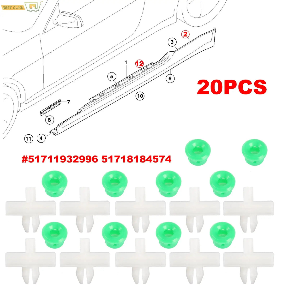 20x Side Sill Skirt Trim Moulding Clips 51718184574 For BMW 3 Series E36 E46 E90 E91 Auto Accessories by InterCyprus Trading Ltd