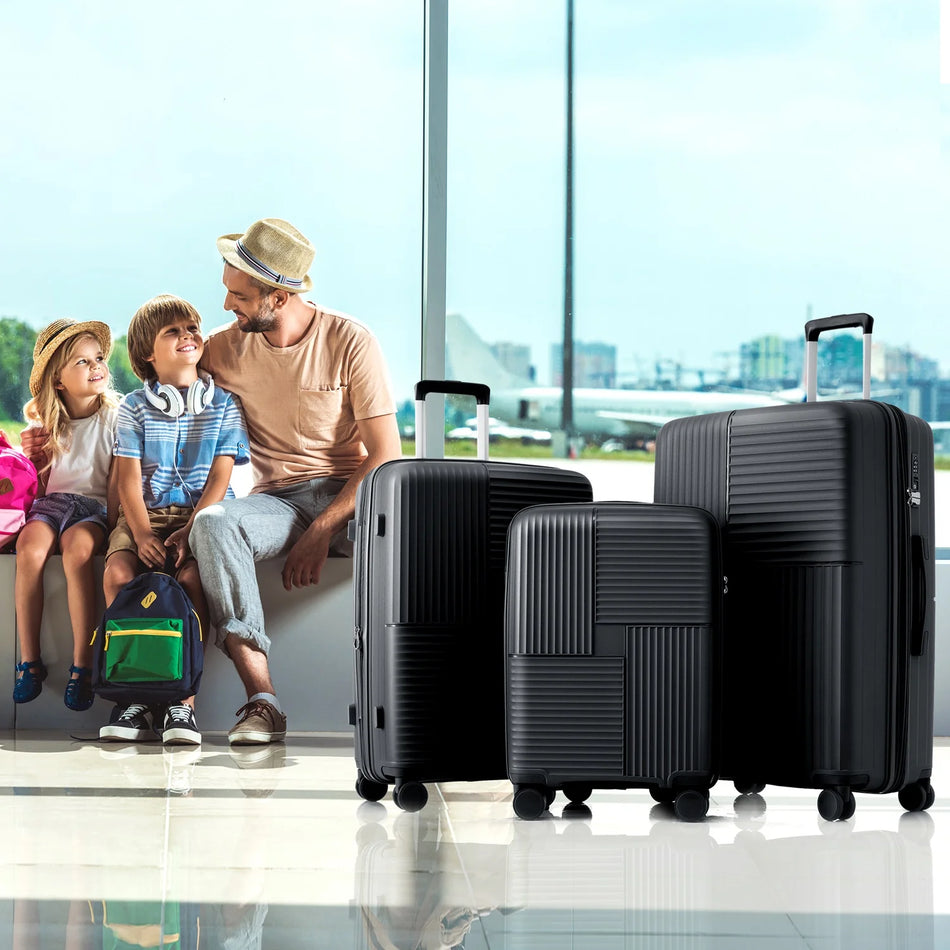 Jugacool Svart PP Resväska Set Lättviktig Hållbar TSA Lås