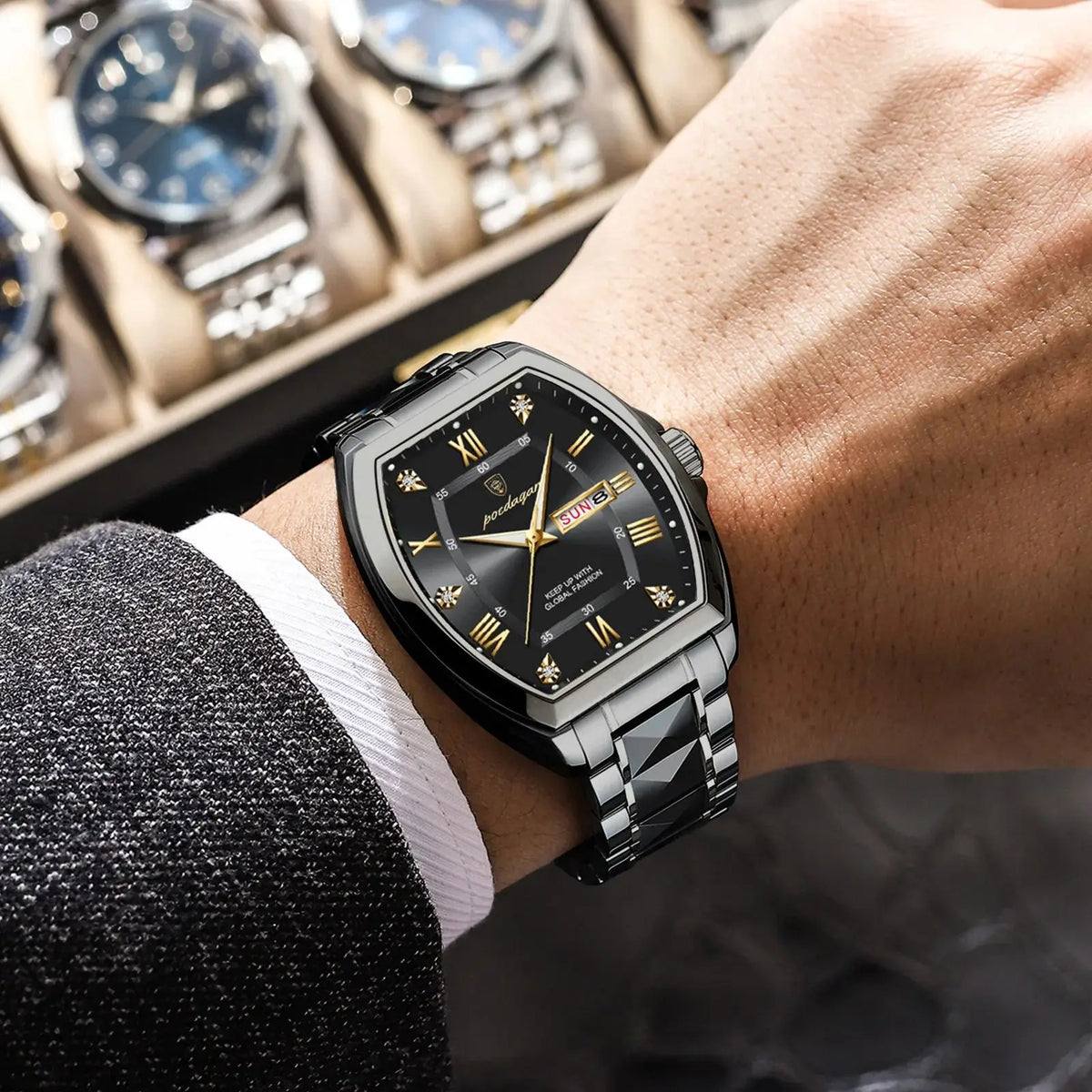 Poedagar Luxury Tonneau Men Wristwatch &ndash; Luminous Dial