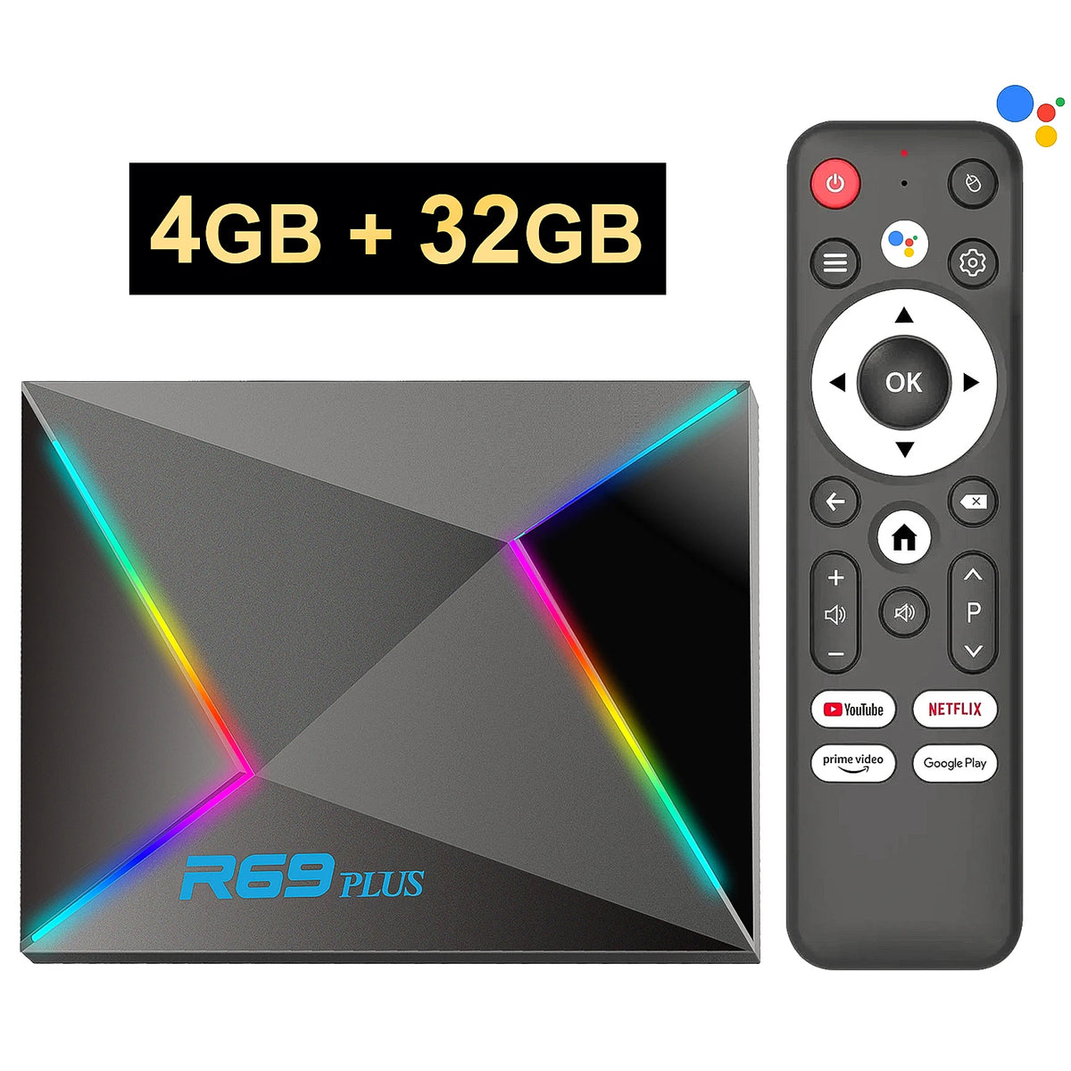 R69 Plus Voice Control TV Box &ndash; Ultra HD 8K Netflix Ready 4GB 32GB 1 / US Plug