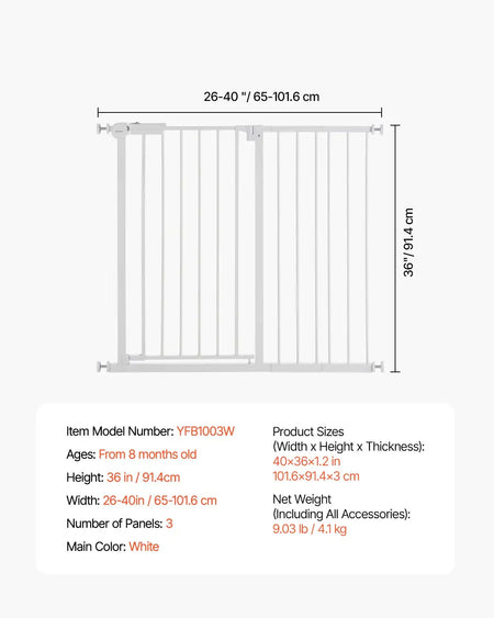 Baby Gate 28 30 36 Inches High &ndash; No Drill Design W26-40in 36inH / france