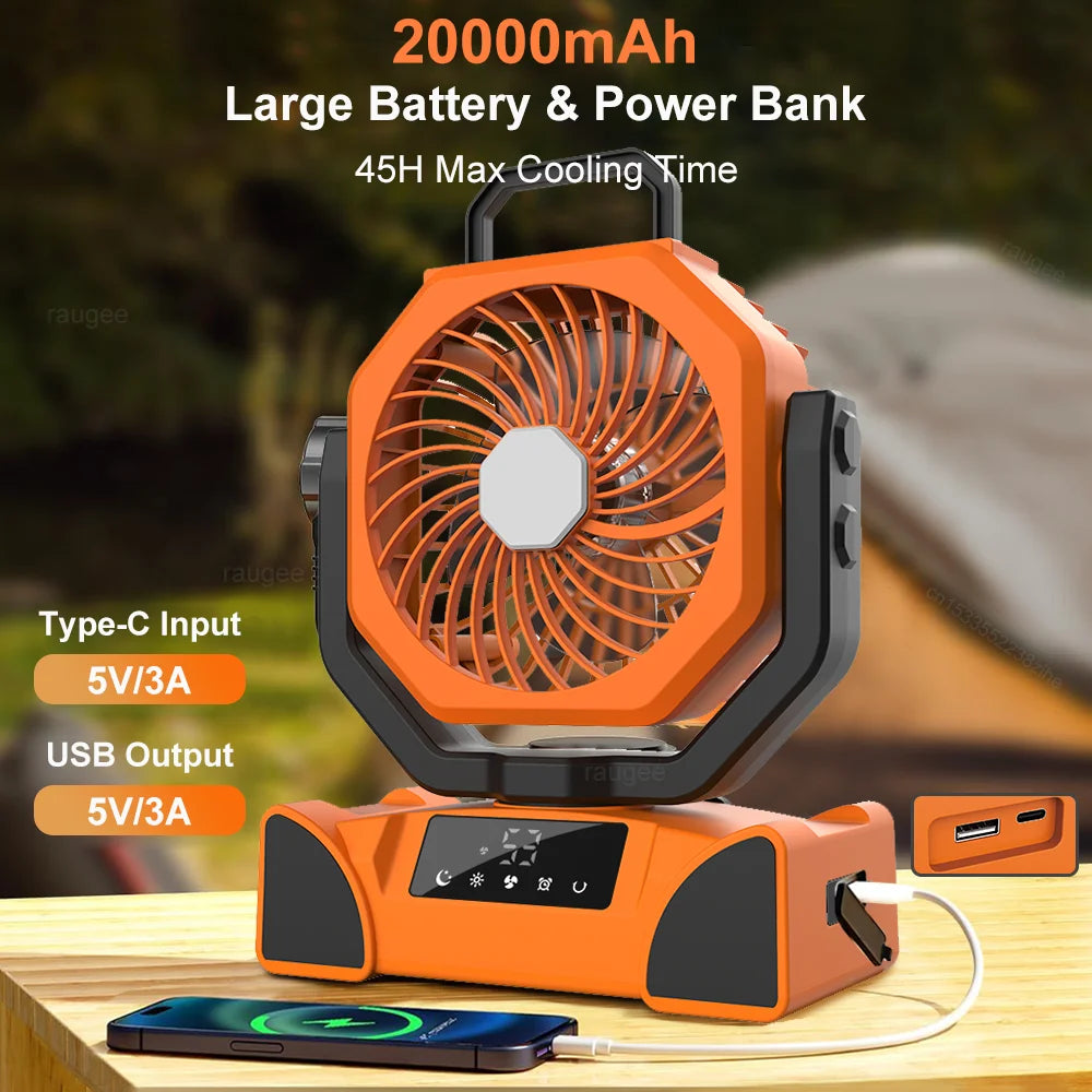 Portable Camping Fan 20000mAh &ndash; LED Light and USB Charge