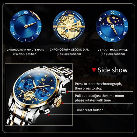 OLEVS Classic Roman Dial Quartz Watch with Luminous Chronograph and Waterproof Design