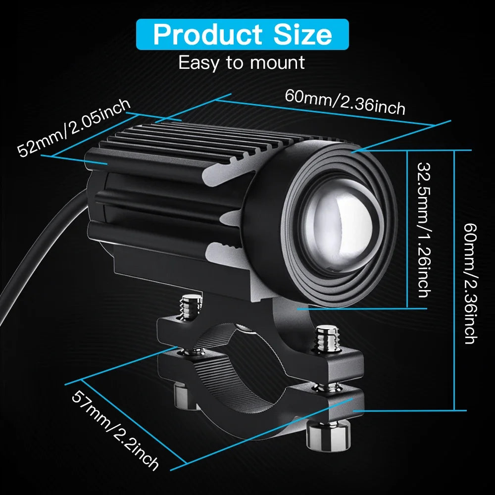 High-Intensity LED Motorcycle Fog Light with Adjustable Lens