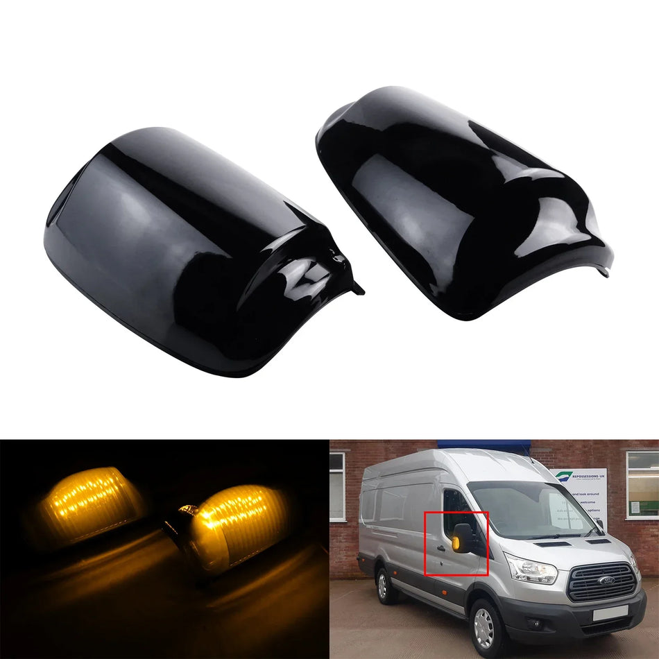Door Wing Mirror LED Indicator Light for Ford Transit MK8 Black Smoked Lens Pair