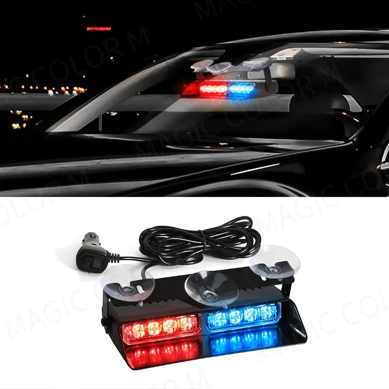 LED Car Strobe Light For Emergency Flash Warning Lamp Windshield Bar 8 Beads Red Blue Amber White Waterproof Auto Light Assembly by InterCyprus Trading Ltd