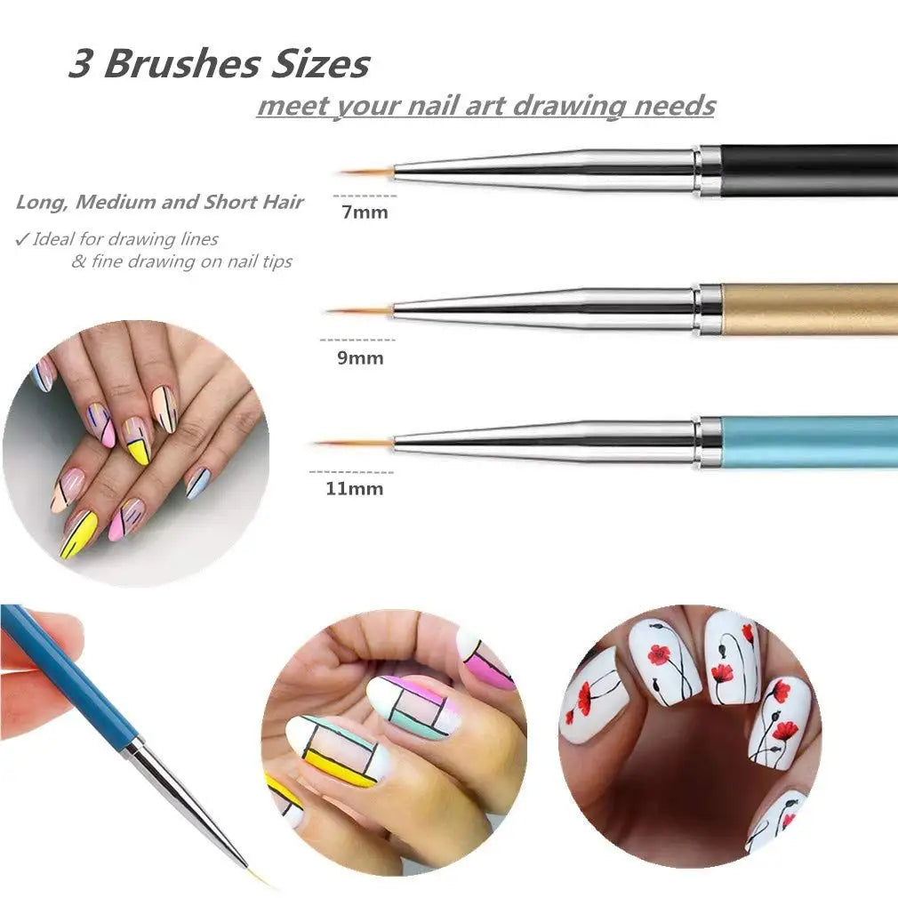 YIKOOLIN 3Pcs Nail Art Ultra Thin Brush Set &ndash; Precise Lines
