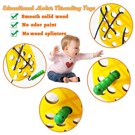 Educational Wooden Lacing Fruit Toy Set - Threading Activity Puzzle for Toddlers' Fine Motor Skills