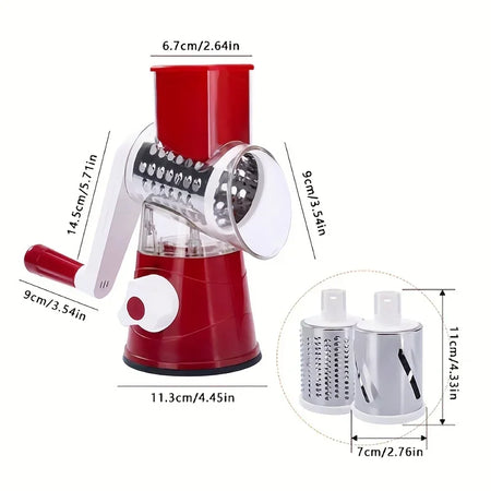 Manual Vegetable Cutter &amp; Slicer - Multifunctional Cheese &amp; Garlic Shredder with 3 Sharp Drums