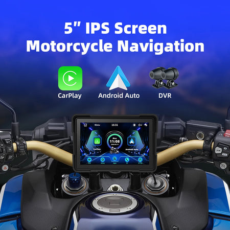 EVKEY 5.0inch Navigation Motorcycle Dual TB Carplay Display Screen &ndash; Wireless CarPlay and Android Auto Support