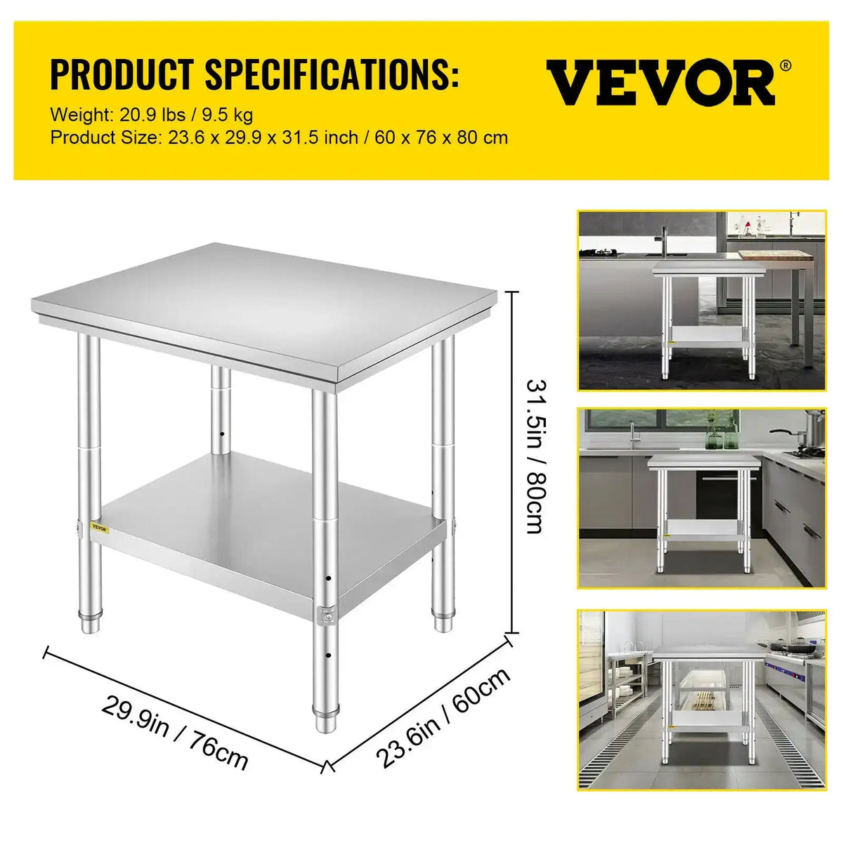 Stainless Steel Kitchen Work Bench With Undershelf 330Lbs 30x24x32 inch 330LBS / spain