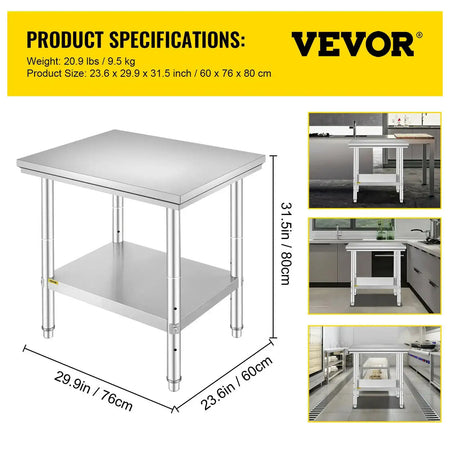 Stainless Steel Kitchen Work Bench With Undershelf 330Lbs 30x24x32 inch 330LBS / spain