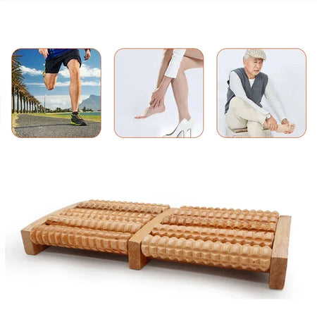 5 Row Wooden Foot Massage Roller &ndash; Acupressure Pain Relief Stimulator