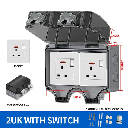 IP66 Outdoor Junction Box 3 Pin Connector &ndash; Panel Mount 2UK with switch