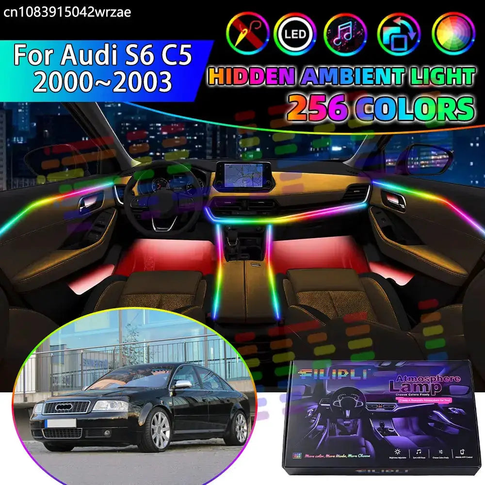 For Audi S6 2000~2003 C5 4B 2001 RGB Car Interior Ambient Lights Strips Breathing Lighting Kit App Control LED strips Auto Parts by InterCyprus Trading Ltd