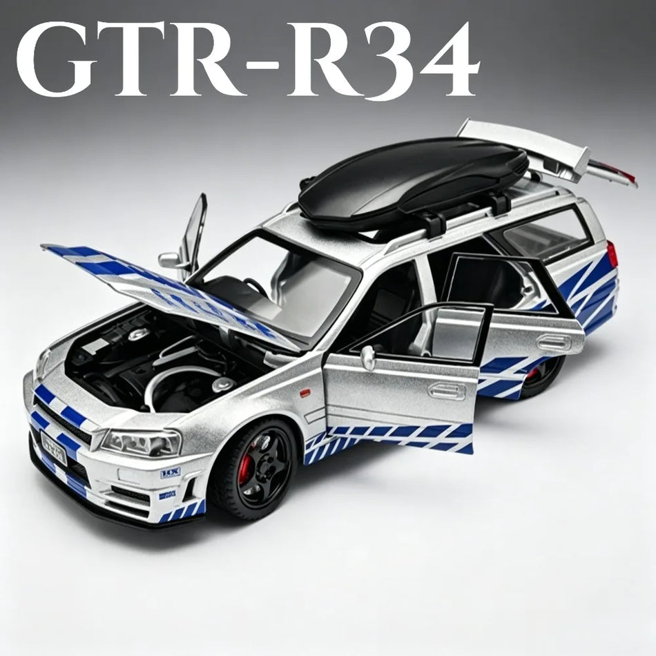 1:22 Model avtomobila GTR-R34 iz diecast zlitine z odpirajočimi vrati, povleci nazaj