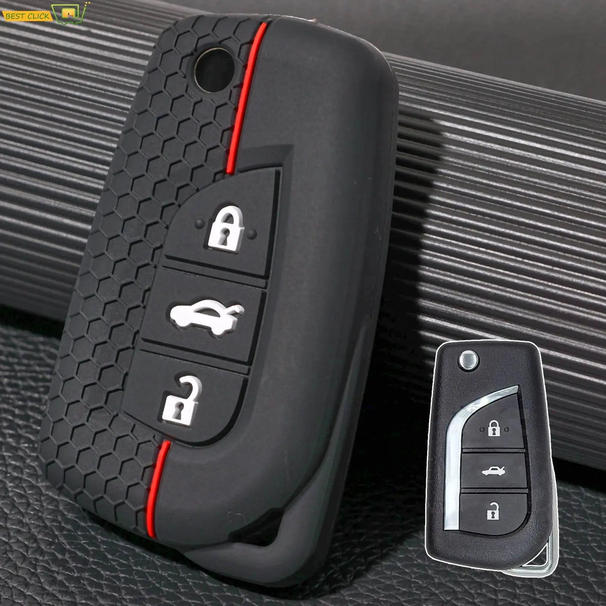 3 Button Silicone Remote Smart Car Key Chain Ring Cover Case Shell Protector For Toyota Auris Corolla Avensis Verso Yaris Aygo by InterCyprus Trading Ltd