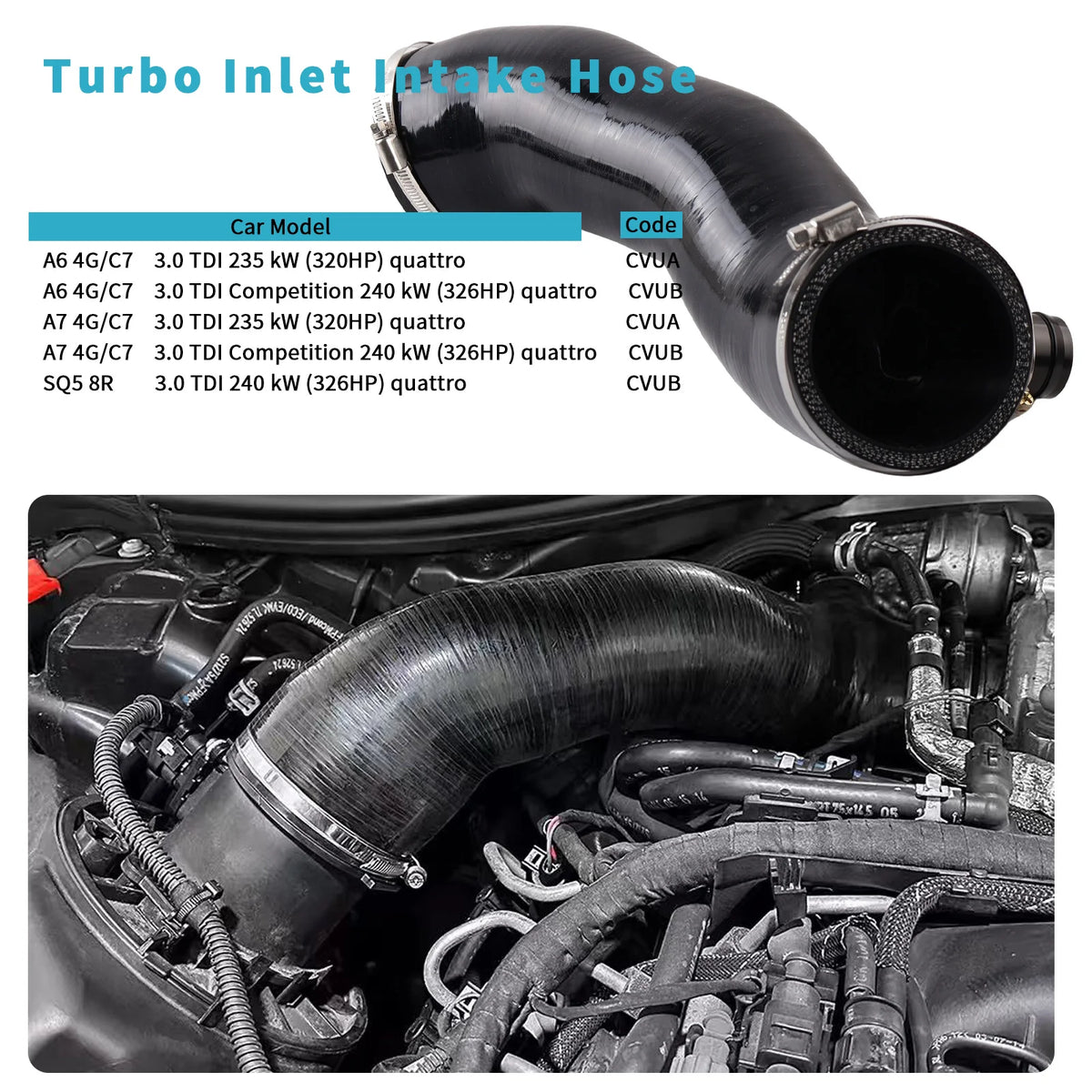 Turbo Inlet Intake Silicone Hose For Audi SQ5 8R A7 C7 3.0 TDI by InterCyprus Trading Ltd
