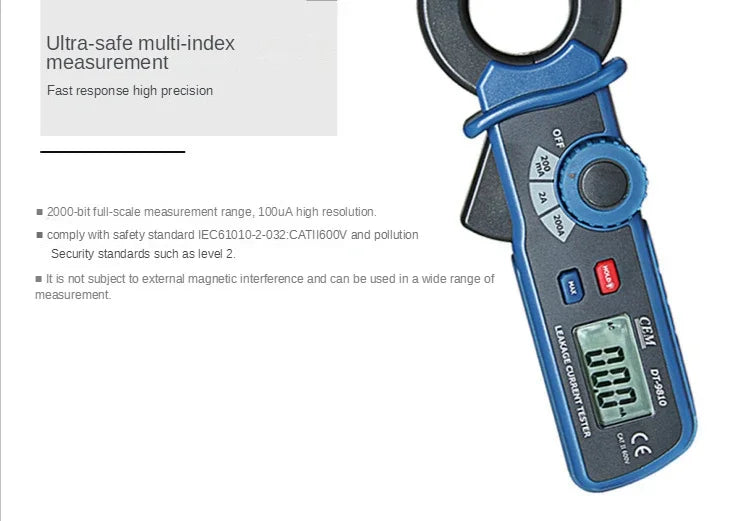 DT-9810 Leakage Tester Clamp Meter &ndash; Digital Display