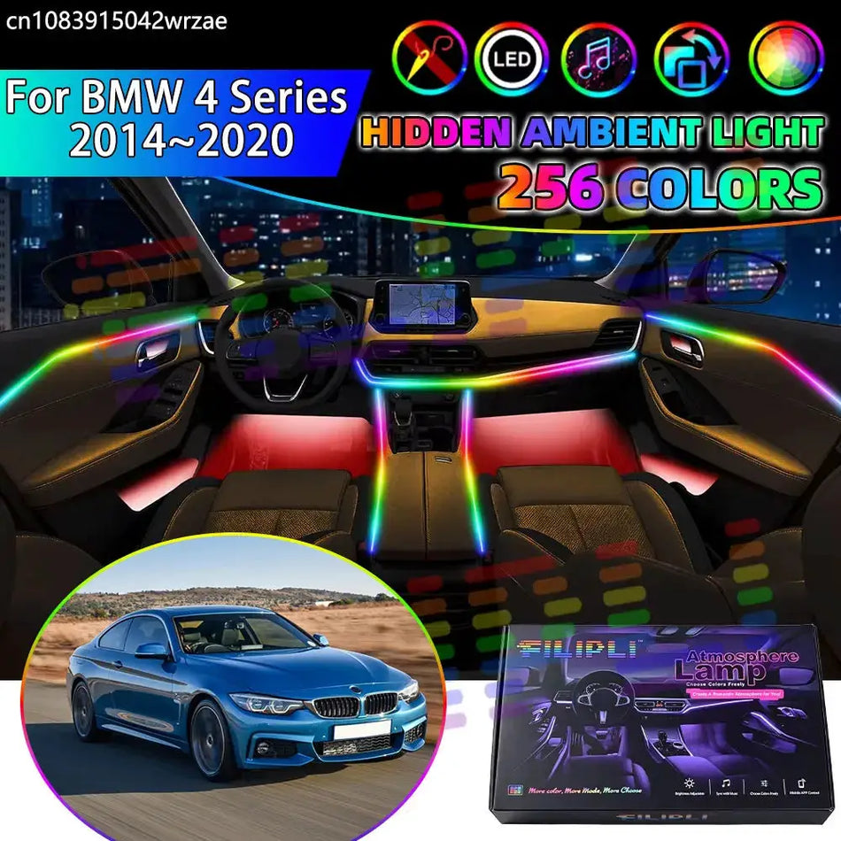 For BMW 4 Series 2014~2020 MK1 F32 F33 F36 RGB Car Interior Ambient Lights Strips Breathing Lighting Kit App Control LED strips by InterCyprus Trading Ltd
