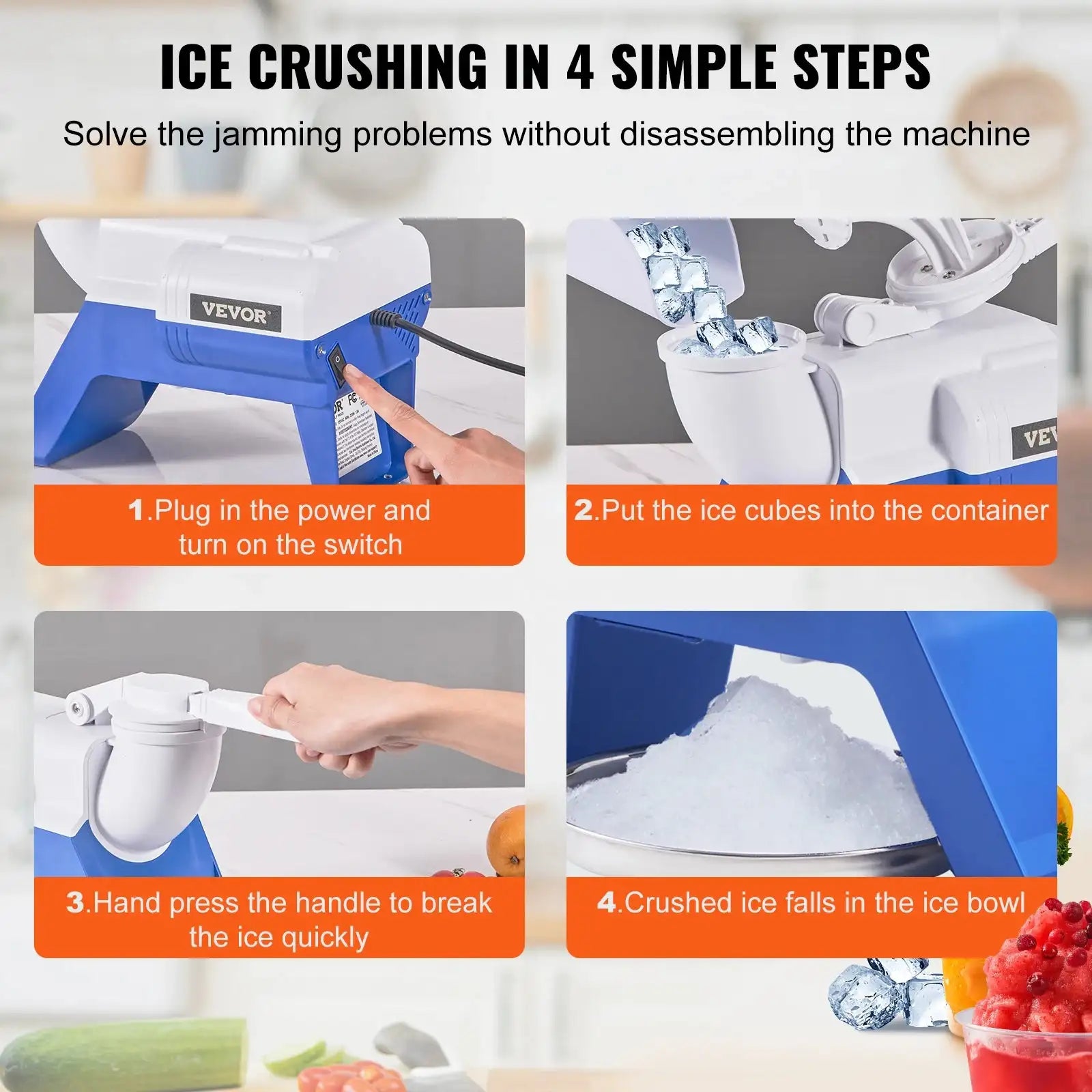 VEVOR Ice Crusher Machine 176 Lbs Per Hour Snow Cone Maker