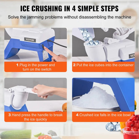 VEVOR Ice Crusher Machine 176 Lbs Per Hour Snow Cone Maker