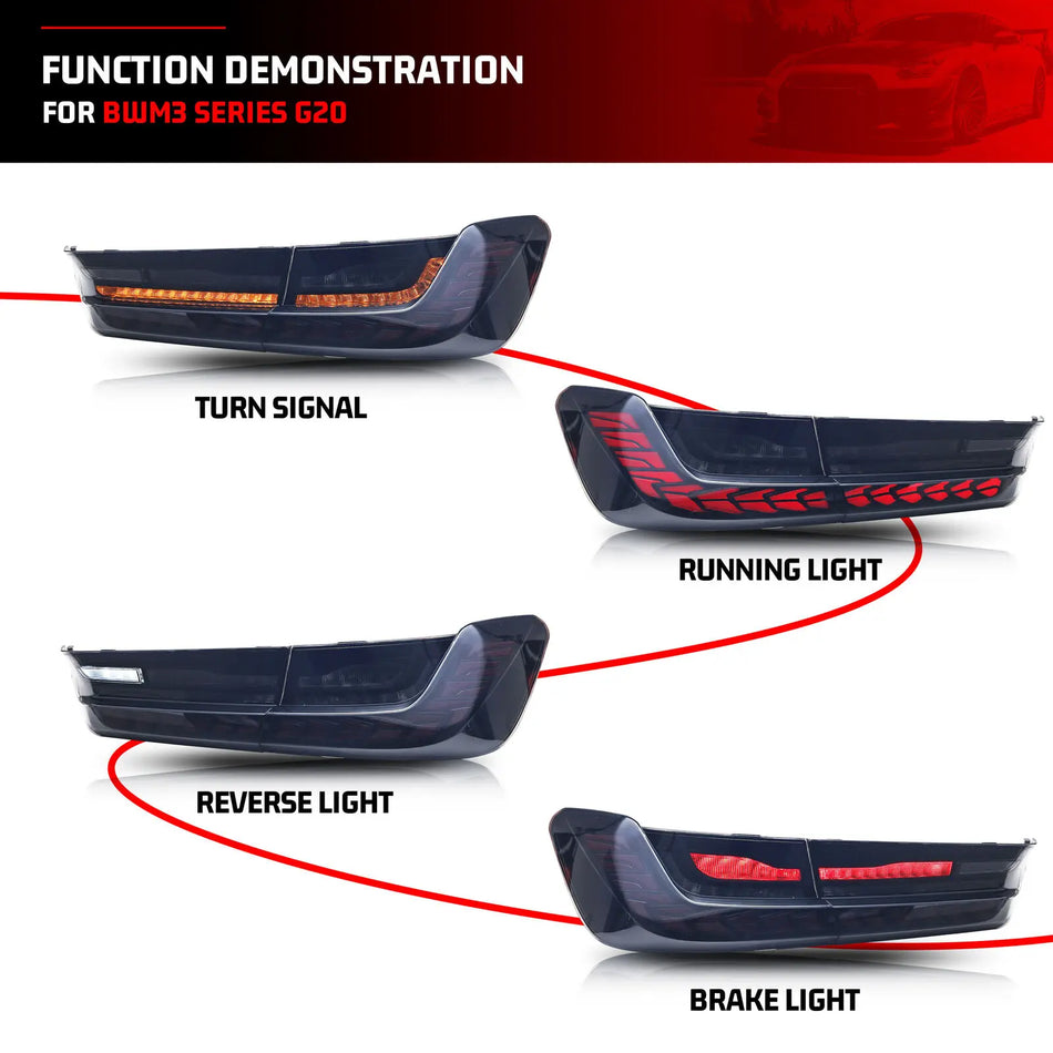 Lampy tylne LED GTS do BMW serii 3 G20 G28 G80 M3 2019-2025 Dynamiczny sekwencyjny kierunkowskaz Czarny zestaw lamp tylnych