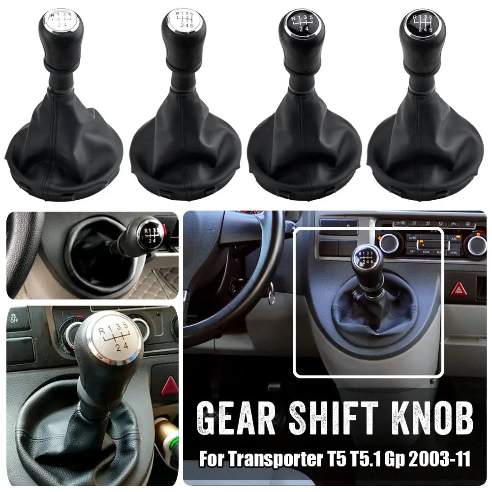 Gear Shift Knob Leather Boot Cover for Volkswagen Transporter T5 T5.1 T6 5/6 Speed by InterCyprus Trading Ltd