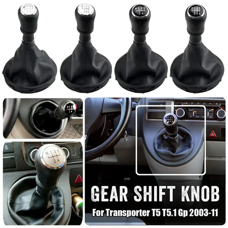 Gear Shift Knob Leather Boot Cover for Volkswagen Transporter T5 T5.1 T6 5/6 Speed by InterCyprus Trading Ltd
