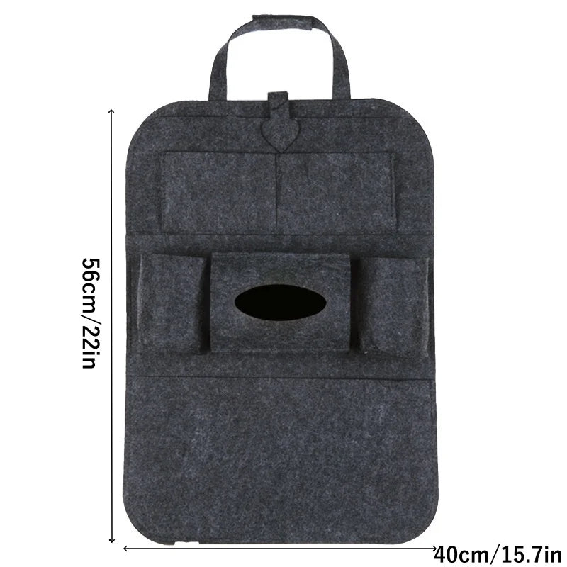 Organizador de Asiento Trasero de Coche con 7 Bolsillos, Fieltro de Lana, Bandeja