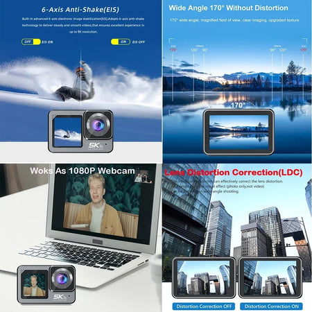 F6W Wireless Mic Action Camera &ndash; 5K Ultra High Definition with Dual Screen