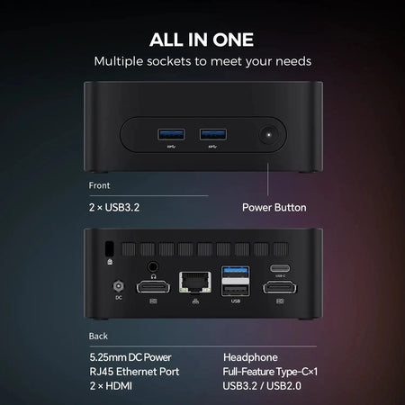 Teclast N30 Mini PC Windows 11 Pro 16GB RAM 512GB 2xHDMI