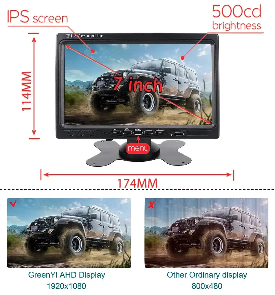 7 Inch AHD IPS Parking Monitor 2 Channel, Metal Case, 1024x600 for Vehicles by InterCyprus Trading Ltd