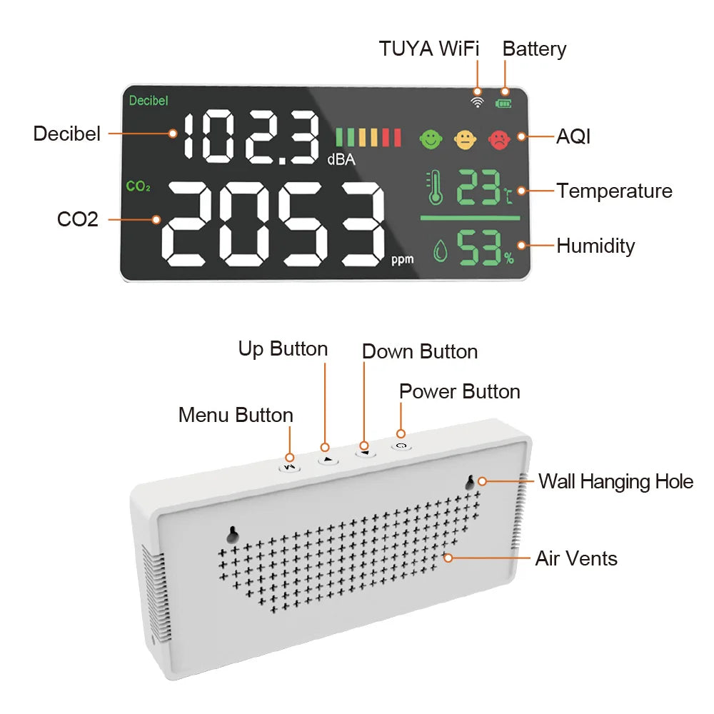 Dienmern CO2 Decibel Meter - Smart WiFi Connectivity