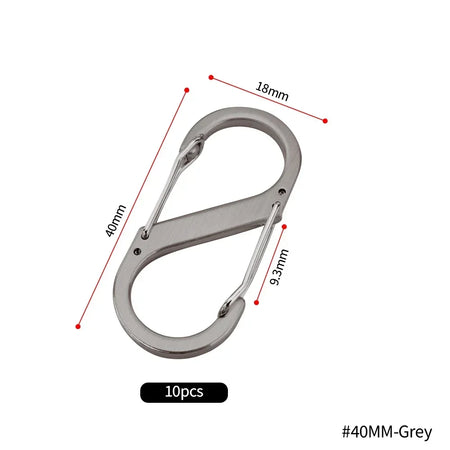10pcs Mini S-Type Stainless Steel Locking Carabiners for Outdoor and Camping 40MM-Grey(10pcs)