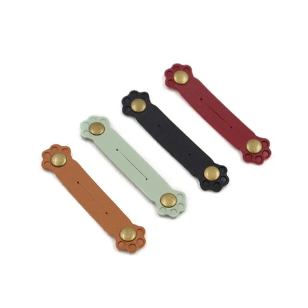 Cat Paw Pattern Cord Winder Leather Organizer - Portable