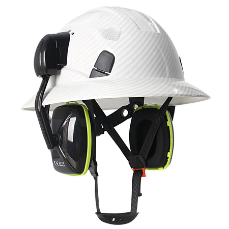 CE Carbon Fiber Full Brim Safety Cap &ndash; With Earmuffs Carbon Fiber White A